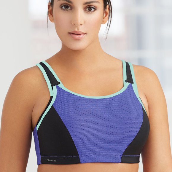 Glamorise SPORT Bra 44C (DOUBLE-LAYER) Wicking (PADDED-STRAPS) PURPLE NEW - Picture 6 of 13